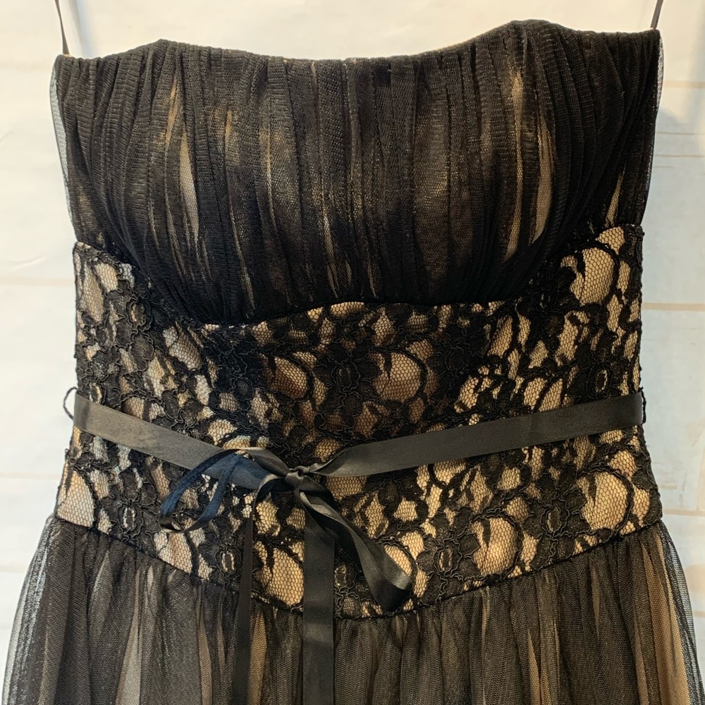 Strapless Black Lace Dress - Tan Satin Lining - Picture 4 of 9